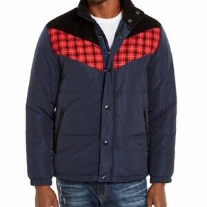American Rag Men's Blue Corduroy Puffer Jacket Size S Plaid Retail $120 NWT